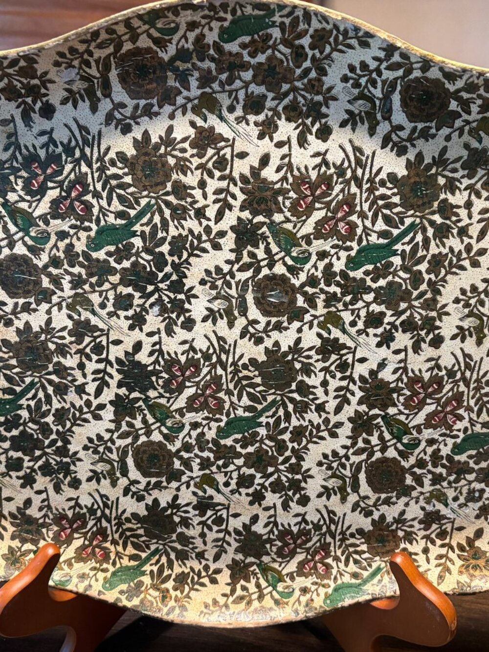 Vintage Mid-Century Papier-Mâché Serving Tray – Floral & Bird Chintz Pattern